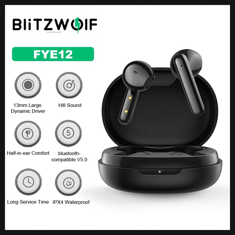 

BlitzWolf BW-FYE12 TWS Беспроводные наушники Bluetooth-совместимые мини-наушники HiFi Стерео HD Вызовы Сенсорное управление Половина в ухе для телефона Смар...