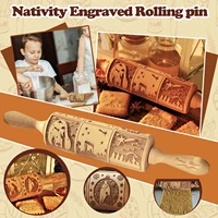 nativity engraved rolling pin embossed dough roller cookie cutter christmas gifts gift pastry tools noel kitchen accessories