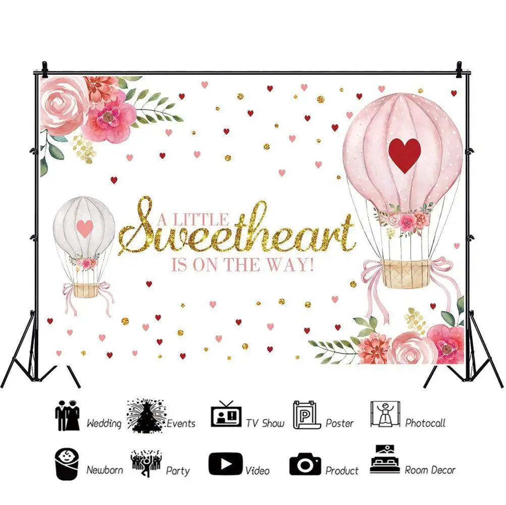 

A Little Sweetheart Newborn Baby Photo Background Hot Air Balloon With Love Heart Kids 1ST Birthday Photography Backdrops