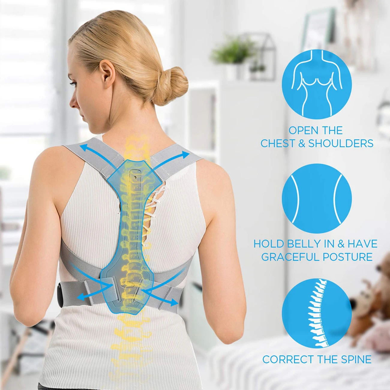 

Back Posture Corrector Upper Back Spine Supporter Straightener Adjustable Back Straightener for Men and Women
