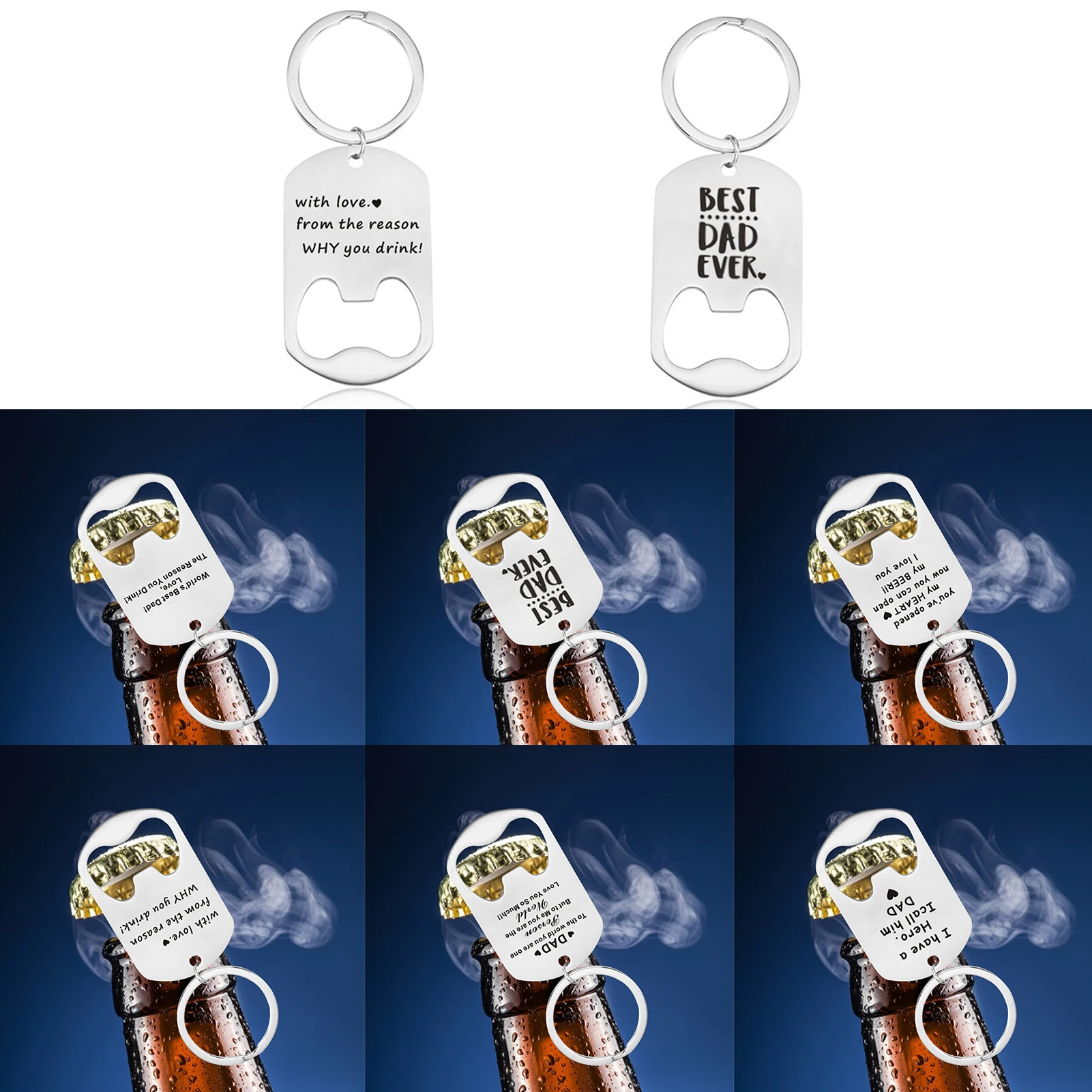 

Dad Beer Bottle Opener Keychain Papa Round Keychain Men Gift Metal Car Keyring Father's Day Gift Bottle Opener Keychain Ring