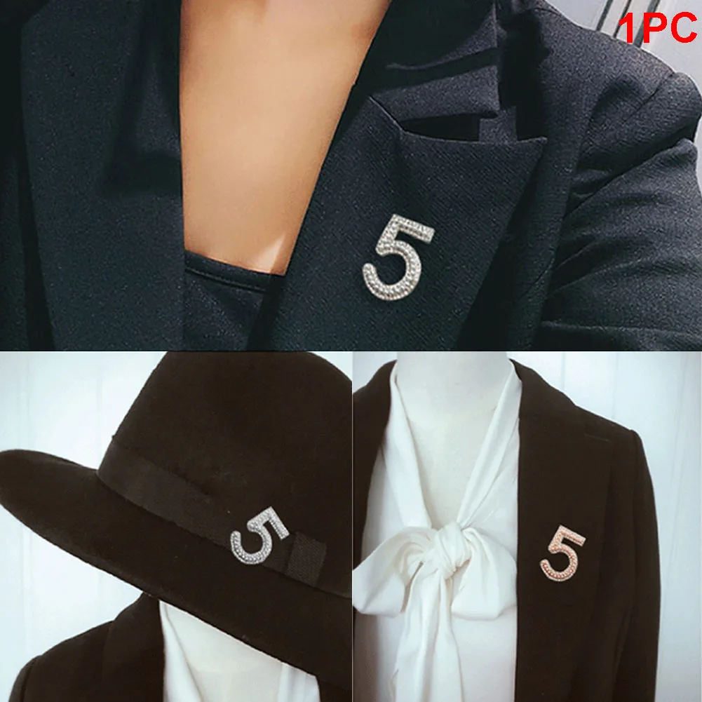 Золотые и серебряные новые ретро-Броши с буквой 5 камни со стразами брошь шпильки