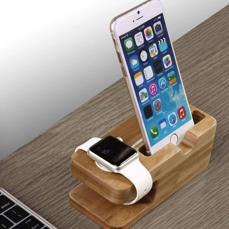 Деревянная зарядная станция для мобильного телефона Бамбуковая подставка Apple Watch