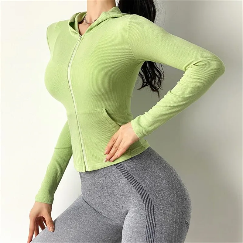 Sport Jacket Women Slim Running Coat Autumn Zipper Fitness Active Wear Gym Hoodies  Workout  Top Yoga Sportswear