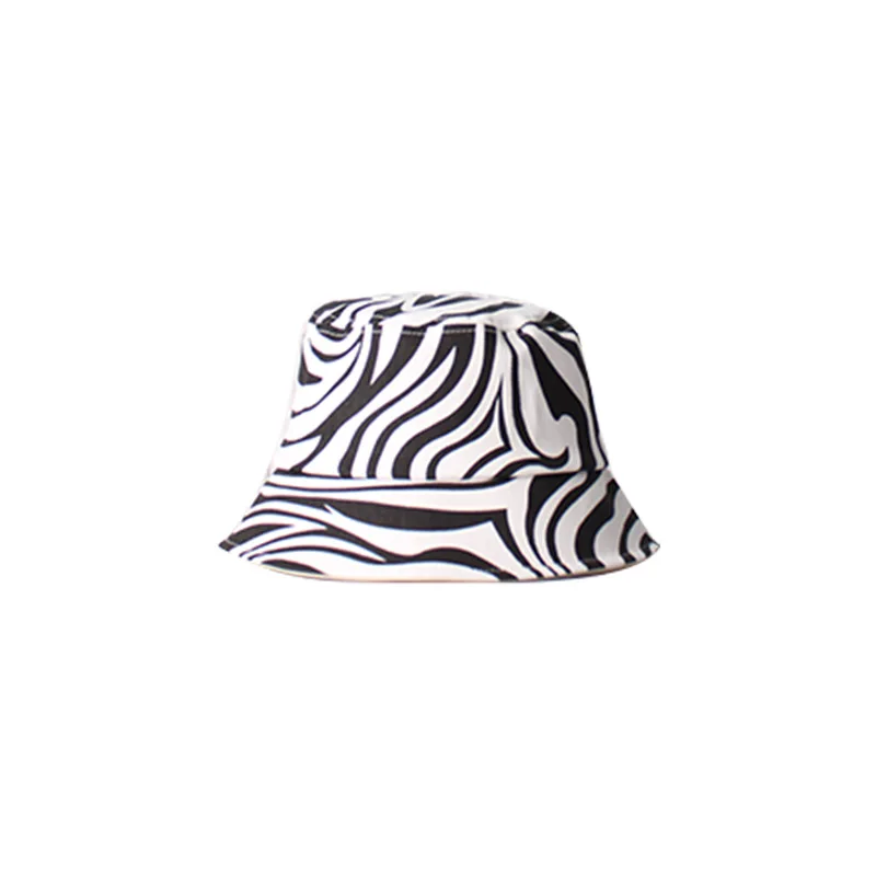 Women Men Summer Zebra Striped Print Bucket Hats Hip Hop Reversible Fisherman Caps