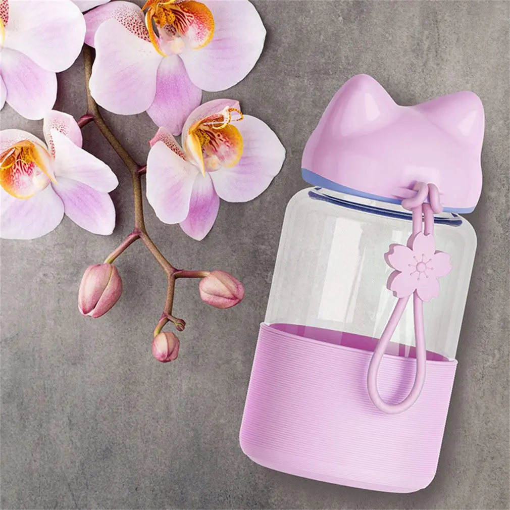 Стеклянная бутылка для воды 300 мл силиконовая питьевой в форме лисы детские