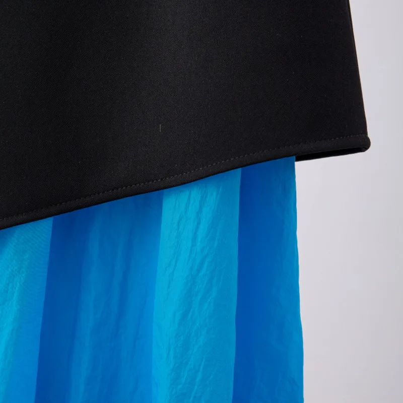 

DEAT High Elastic Waist Half-body Skirt Women Asymmetrical Patchwork Folds Straight Slim Fit Fashion Tide New Summer 2021 7E60