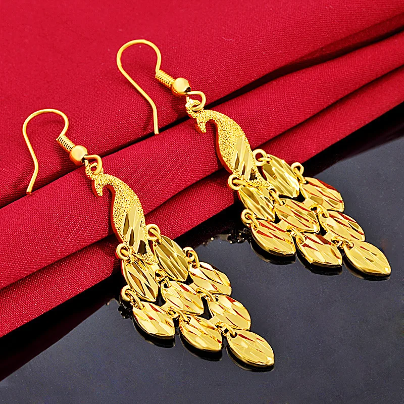 

22K Yellow Gold Peacock Drop Earring for Women Ethnic Jewelry