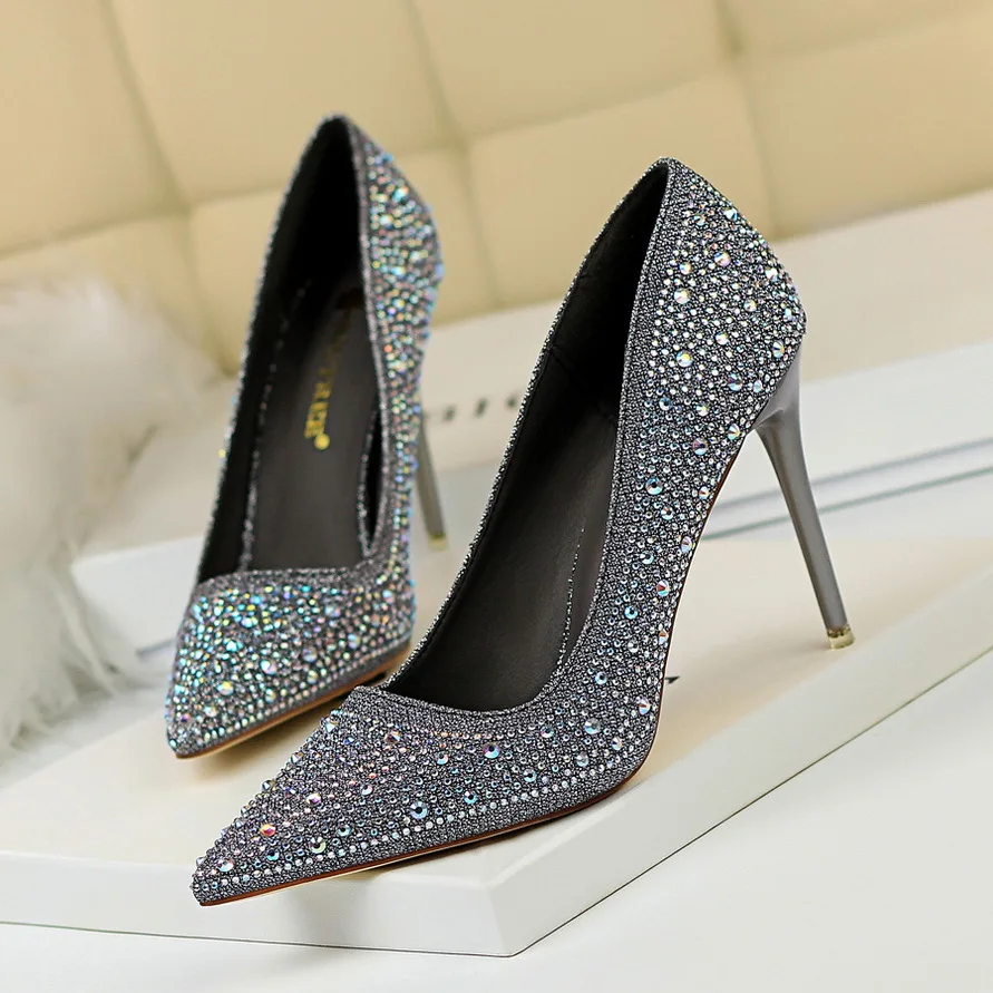 

Summer Women's Korean Banquet Shallow Pointy Sexy Rhinestone High Heels