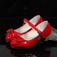 red kids girls bow princess leathter shoes children high heeled dance campus shoes for students girls 2022 child spring sandals