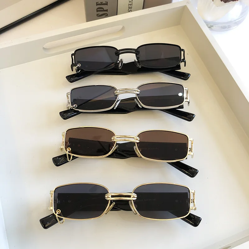 

Vintage Womens Sun Glasses Luxury Brand Square Eyeglasses Metal Black Lenses Brown Men Sunglasses Outdoor Travel Driving Eyewear
