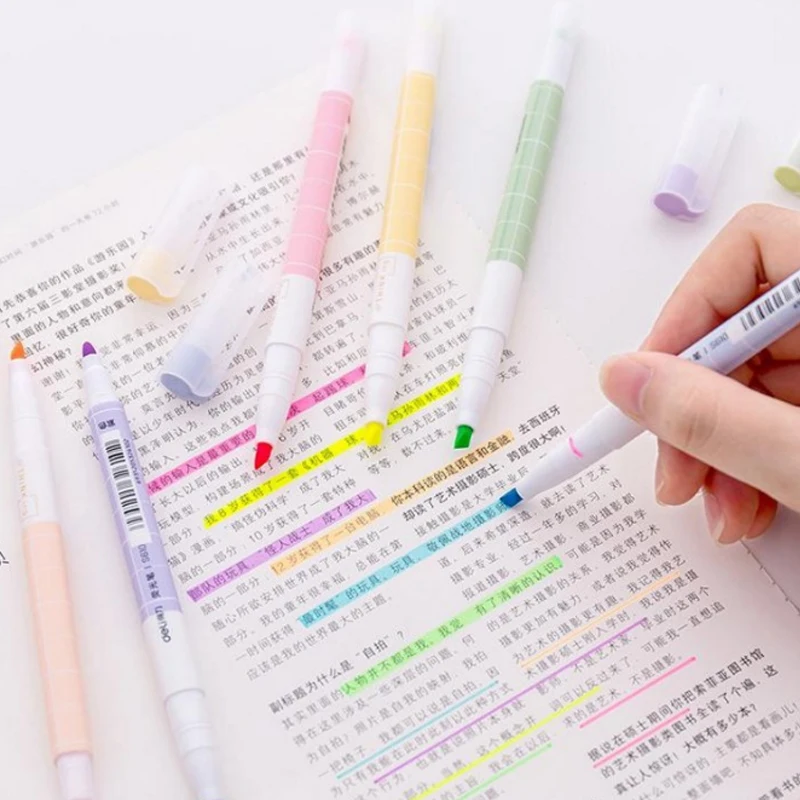 

6Color/Set Creative Double Head Fluorescent Highlighter Hand Account Drawing Pen Marcador Child Gift Office&School Supplies