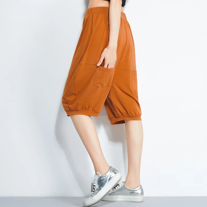 Брюки женские из хлопка и льна свободные короткие штаны до колен с широкими