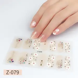 14Tips Japanese Style 3D Embossed Nail Art Stickers Flowers Glitter Design Full Nail Wraps Adhesive 