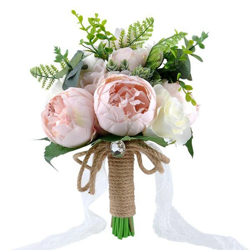 

Artificial Peony Rose Flower Bouquet for Bride Bridesmaid Handmade Wedding Bouquet, Flower Girl Bouquet, Toss Bouquet