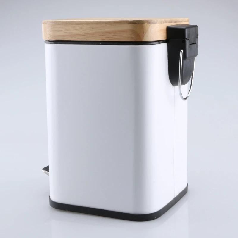 

Double Layer Step Trash Can Garbage Rubbish Bin with Bamboo Lid Waste Container Organizer Bathroom Kitchen Office