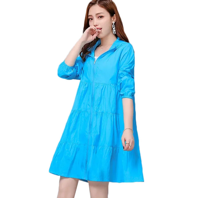 

Thin Sun Protection Clothing Women Coat 2021 New Mid-Length Summer JacketFashion Hooded Anti-UV Breathable Outdoor Female Tops
