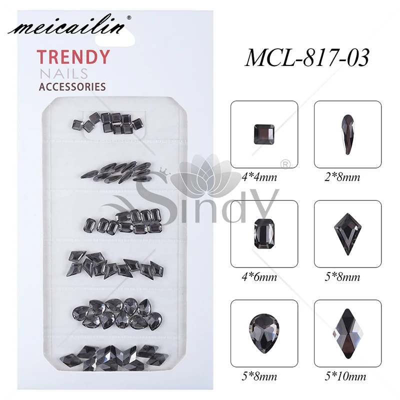 MCL-817-03 60 шт смешанный стиль Стразы для ногтей дизайн для украшения для ногтей Хрустальные стеклянные амулеты перегородки аксессуары для ногтей набор - Цвет: MCL-817-03