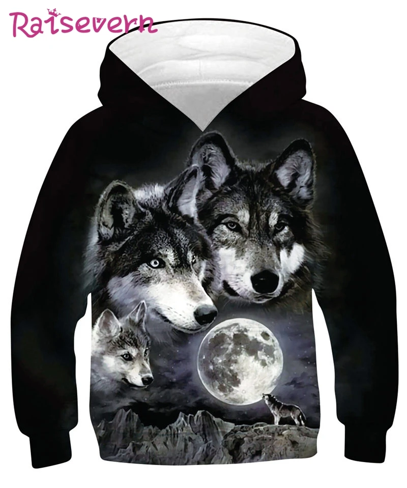 RAISEVERN толстовки с капюшоном объемным принтом животных детская толстовка