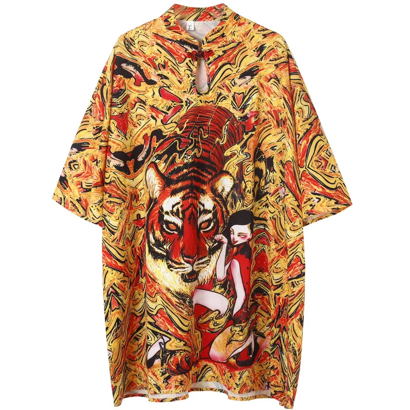 Loose cheongsam new summer fashion girl large size buckle top Chinese style improved dress | Женская одежда