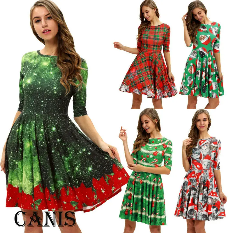 Женское рождественское платье 2019 половинный рукав Сексуальный Санта-олень