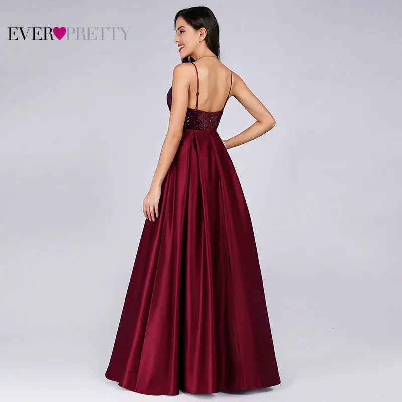 Длинные атласные платья Ever Pretty, красное вечернее платье с V-образным вырезом, пайетками, открытой спиной, для выпускного, EP07859, весна-лето