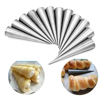 12pcsset small large size baking cones stainless steel pastry cream horn moulds conical tube roll kitchen bakware mold tool