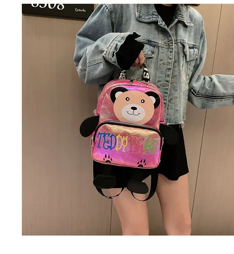 Fashion Leather Teddy Bear Printing Backpack Travel School Bag Bookbags Teenage Girl Cartoon Daypack Small Leisure | Багаж и сумки