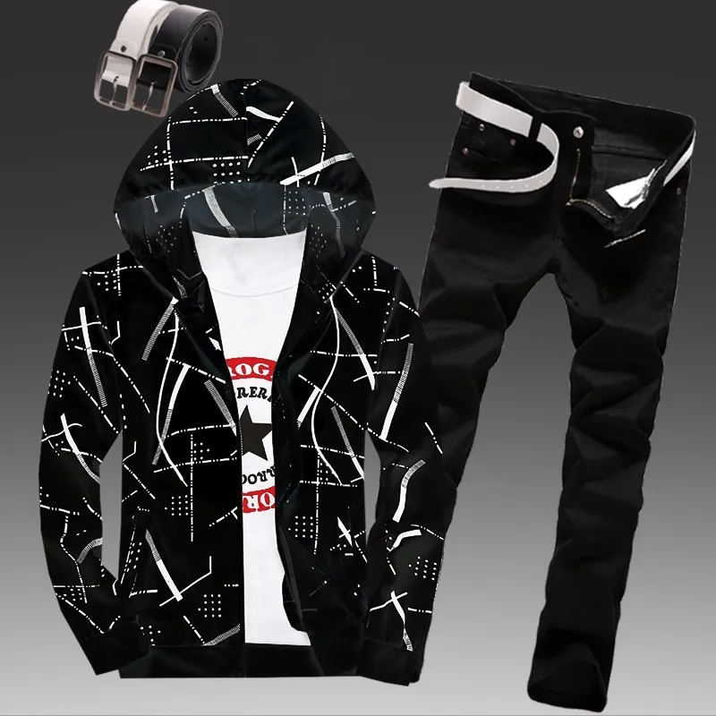 Спортивный костюм мужской из двух предметов свитшот с капюшоном и принтом в