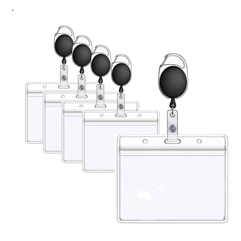 transparent staff work card holder with neck strap retractable clip badge reel employees card cover case lanyard id name card free global shipping