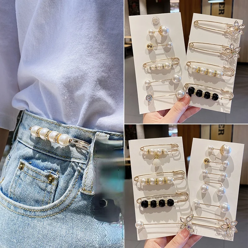 

1pc Elegant Big Beads Simulated Pearl Brooch Pin Adjustment Brooch Fixed Clothes Trousers Waist Change For Women Hot Sale