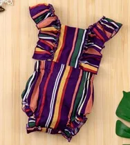 

Baby Romper, Girls Striped Square Neck Fly Sleeve Bodysuit Ruffled Playsuits for Summer Fall
