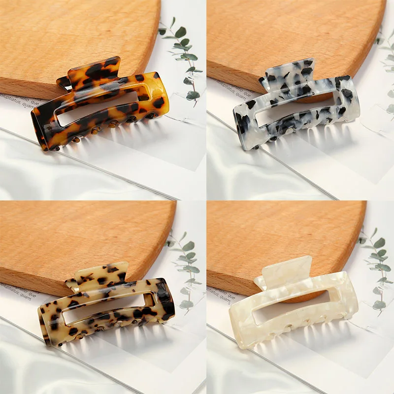 

New Korean Large Geometric Hollow Square Tortoiseshell Leopard Pattern Acetate Hairwear Hair Claws Clips