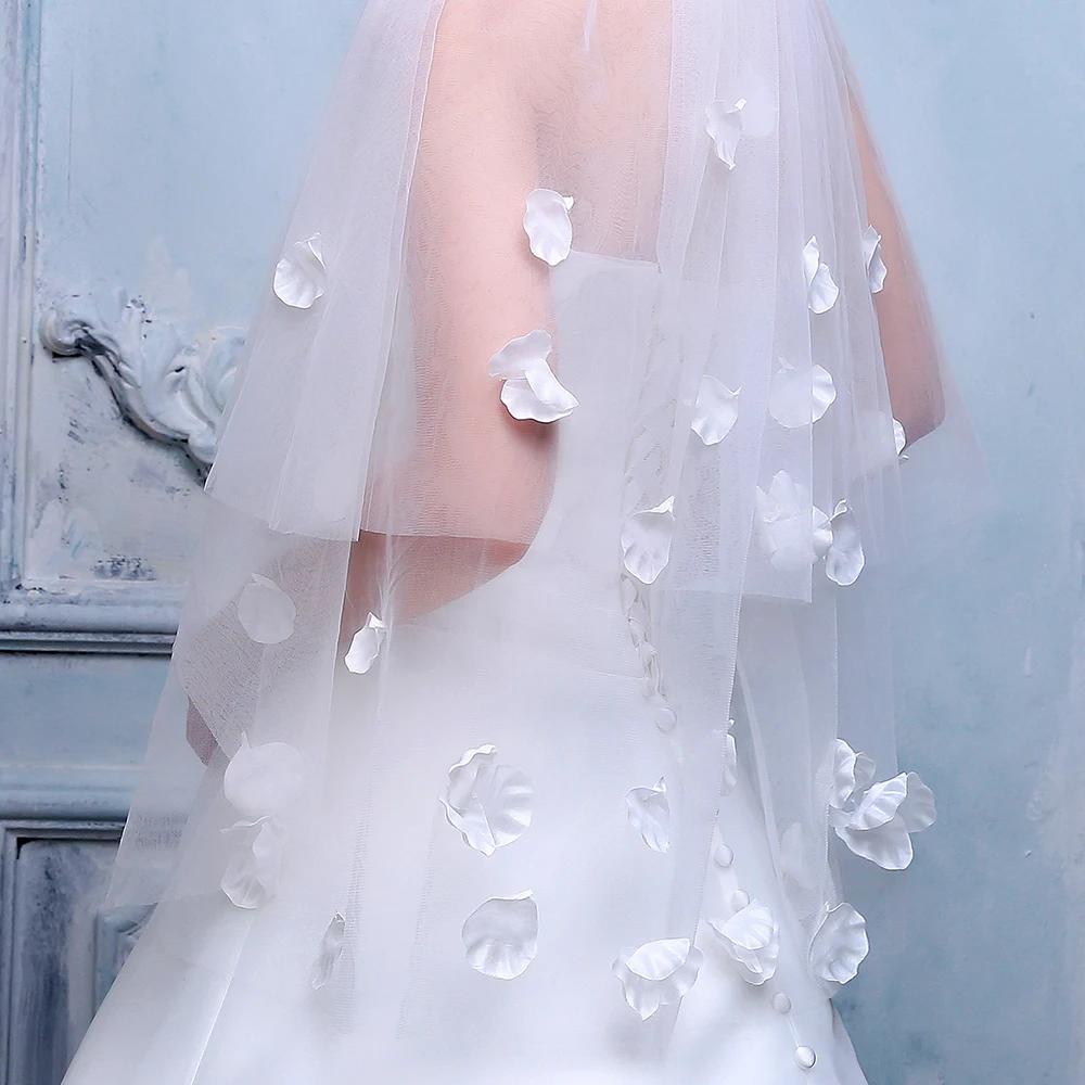 2019 женская вуаль из Мягкого Тюля ручной работы 3d атласные цветы lvory с обрезанным