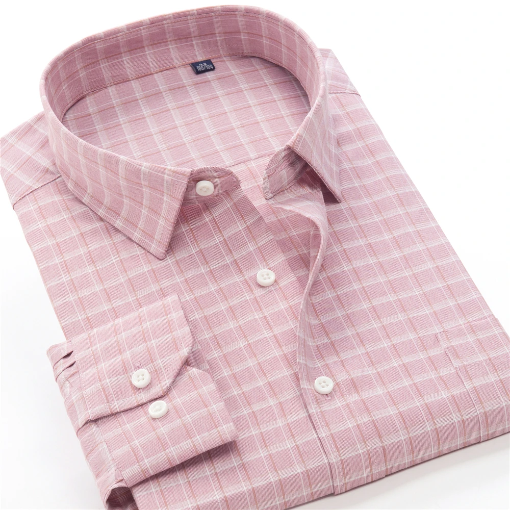 

Plus Size 8XL 9XL 10XL Men's Shirts Spring Autumn Fashion Plaid Pink Loose Business Casual Oversize Long Sleeve Shirt Brand