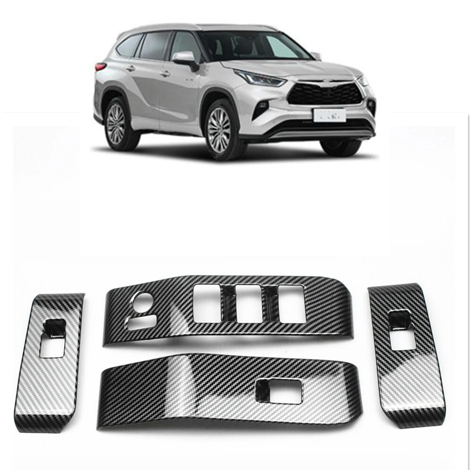 

4x Carbon Fiber Style Window Switch Panel Cover For Toyota Highlander 2022