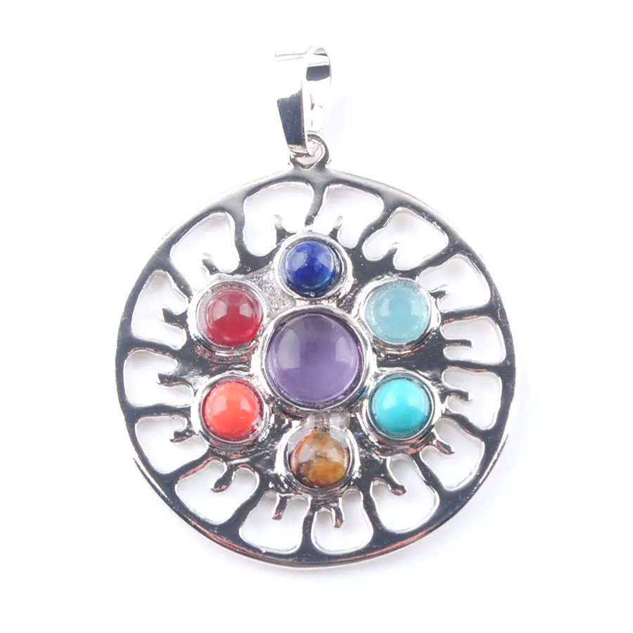 

WOJIAER 7 Chakras Natural Stones Round Pendants Health Amulet Healing Jewelry Making Charms Pendant Fit Necklace N3274