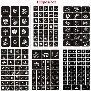 Трафареты из хны 199 шт.компл. для краски, тату с кошачьими цветами и перекрестными блестками, sjablонен сделай сам, боди-арт, трафарет для аэрографа, pochoр, татуаж