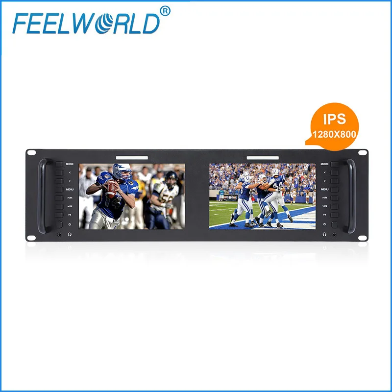 Preise Feelworld D71-H Dual 7 Zoll 3RU IPS 1280x800 HDMI LCD-Rack Montieren Monitor Tragbare 2 Bildschirme Broadcast-Monitor