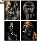 5d сделай сам, полностью алмазная живопись, афроамериканская мода, золотые серьги, ожерелье, Женская Алмазная мозаика, полная Алмазная вышивка, искусство