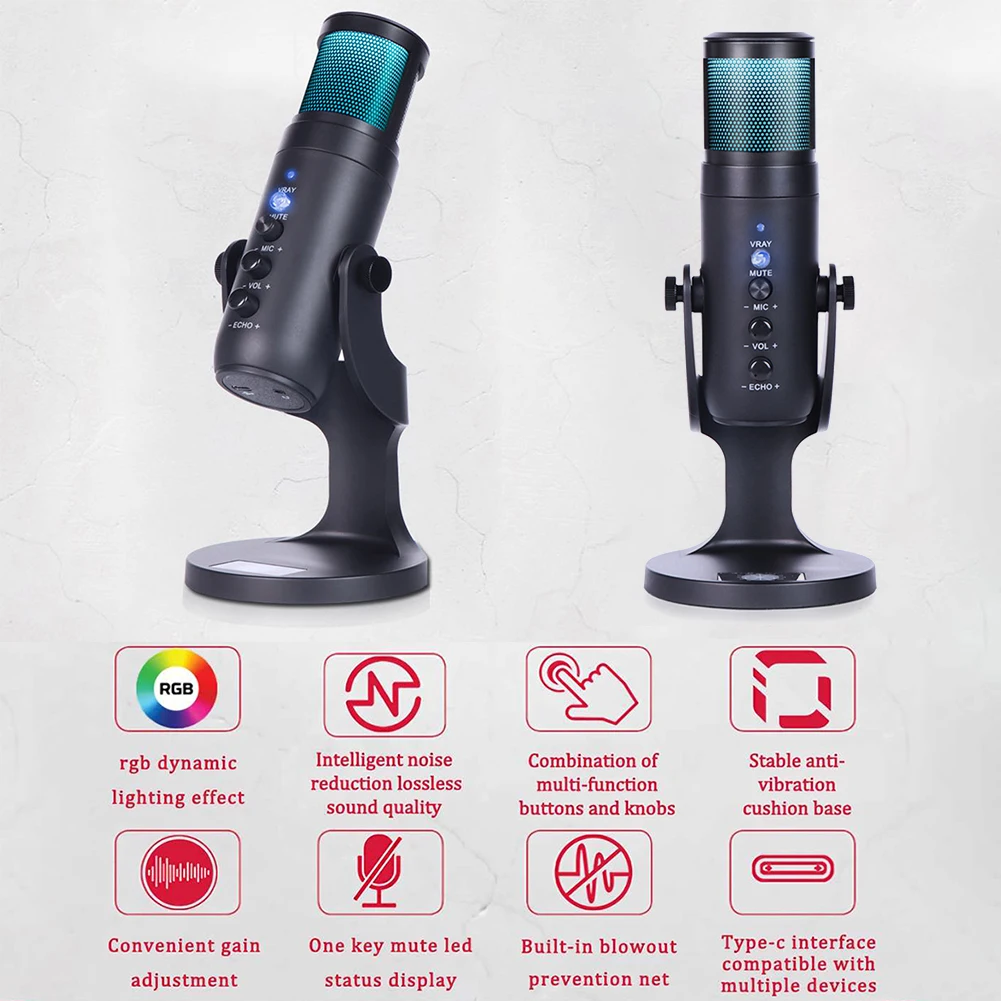 Подставка для микрофона USB конденсаторная RGB-подсветка | Электроника