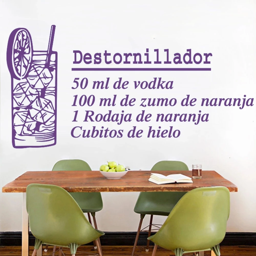 Removable Spanish Quote Recipe Wall Stickers Decor Biblical Character Vinyl Art Kitchen Decor Restaurant Window Decals HY9996