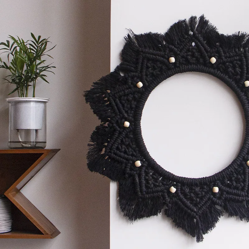 

Bohemian Macrame Wall Hanging Decoration Round Mandala Wreath Cotton Woven Wall Tapestry Home Bedroom Christmas Decoration