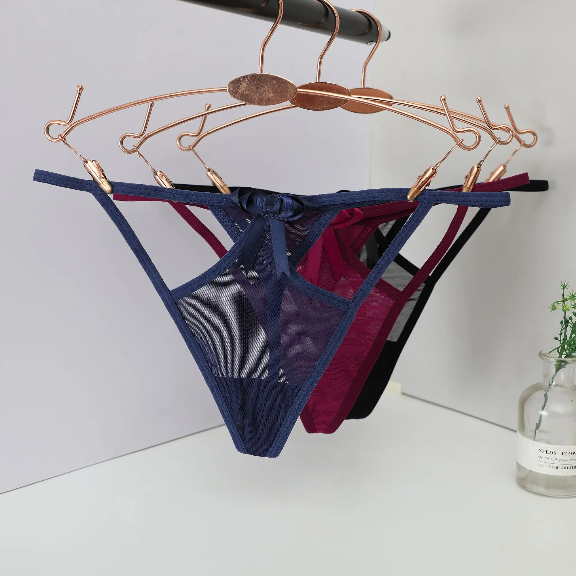 Thin Belt Low Waist Mesh Panties Transparent Underpant Cotton Crotch Bandage Women Thong Lingeries Lace Briefs