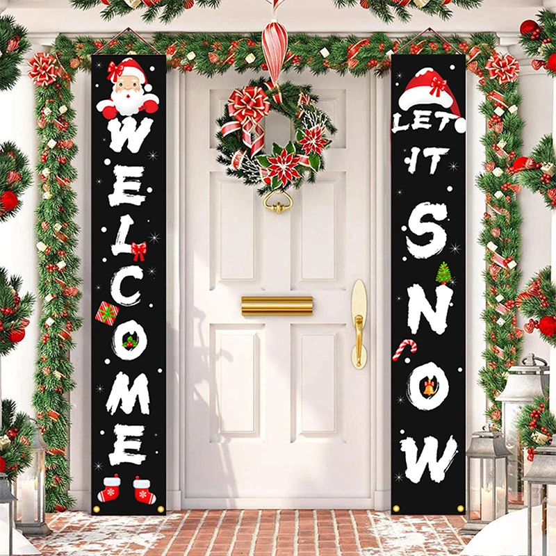 

1set Christmas Decorations For Home Merry Christmas Couplet Banner Party House Door Porch Hanging Flags Sign Ornament Supplies