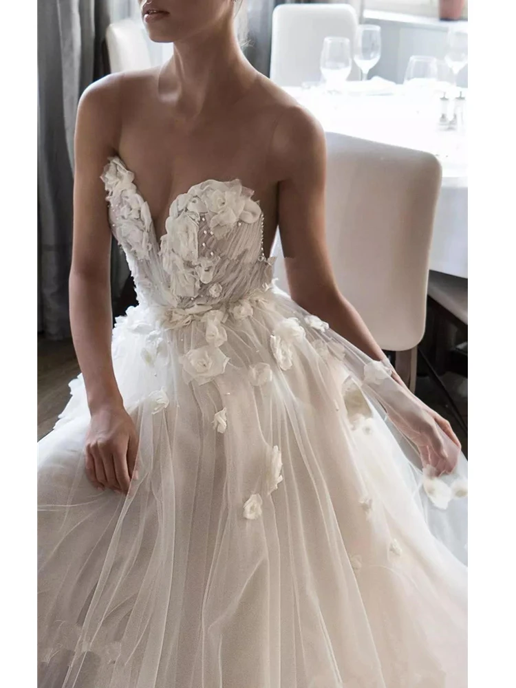 

2020 New Romantic Handmade Flower Wedding Dresses Fancy Tulle Sweetheart Neck Beaded A Line Bridal Gowns Customize Plus Size