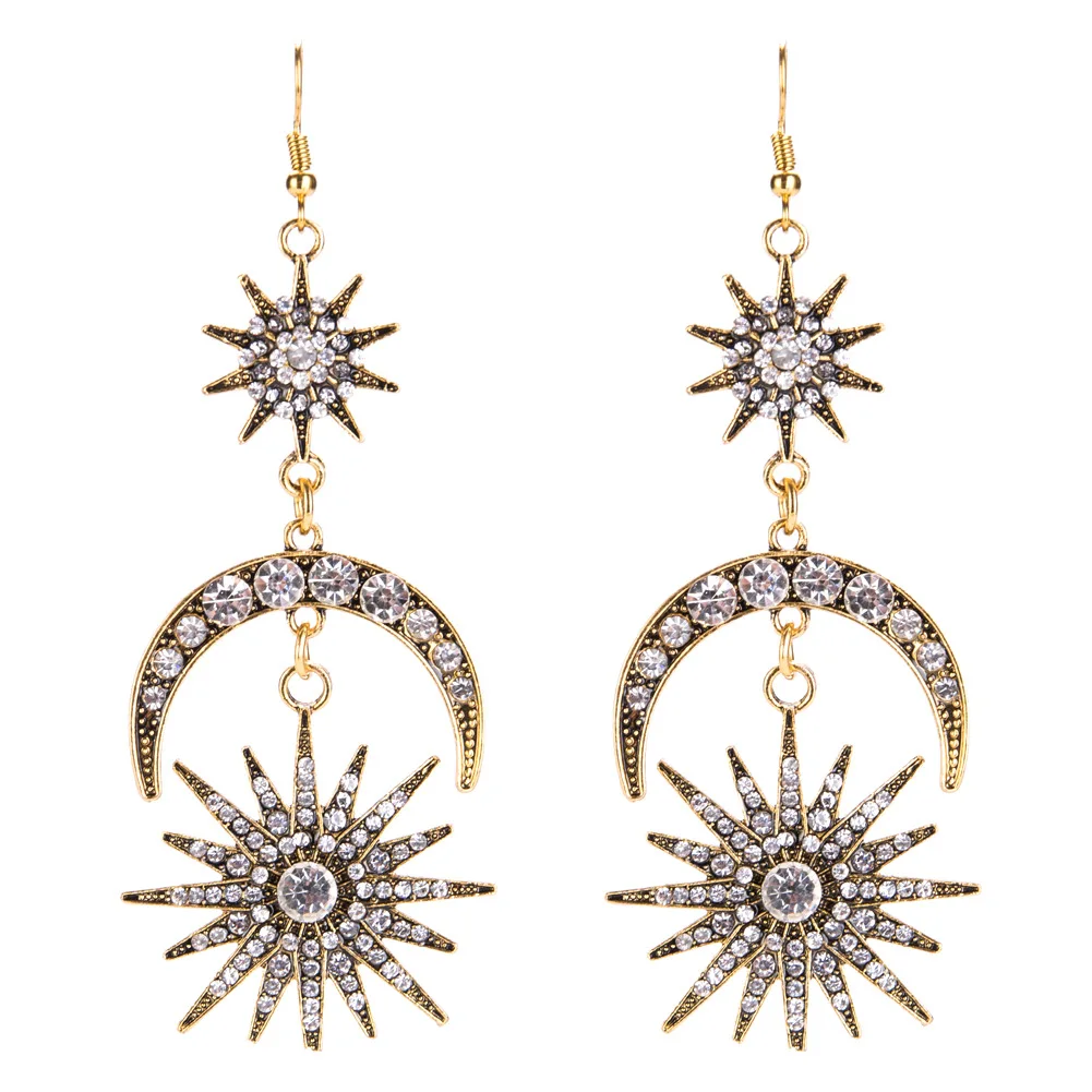 Женские многослойные серьги гвоздики в форме полумесяца со звездами и