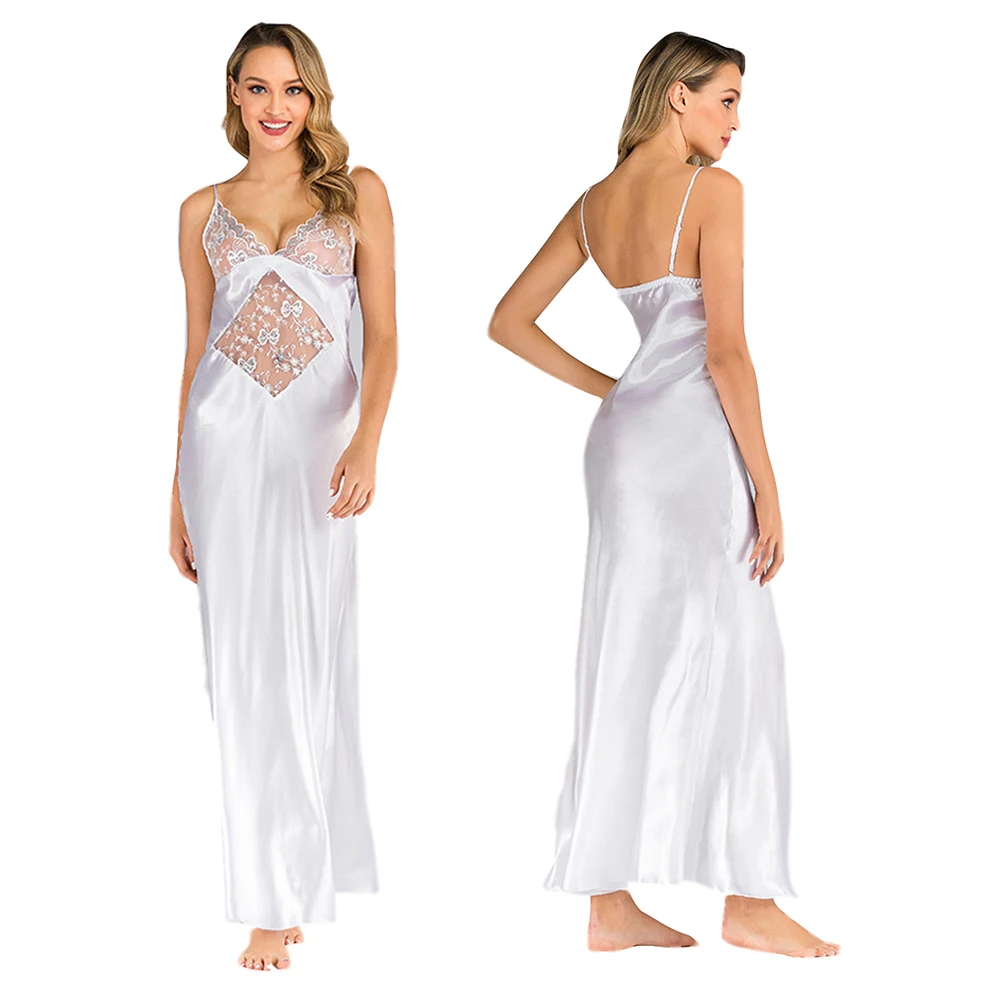 

Невеста Спагетти ремни кружева лоскутное атласная сексуальная одежда для сна Нижнее белье сорочка женская шелковая длинная ночная рубашка Свадебные платья подружки невесты