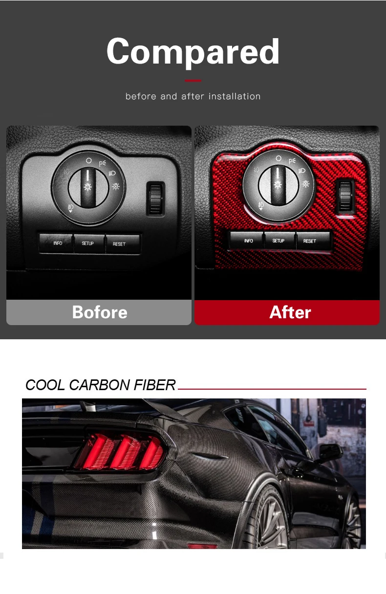 TPIC для Ford Mustang 2009-2013 Автомобильный Интерьер Литье карбоновое волокно рама переключателя фар Накладка Регулировка наклейки для авто