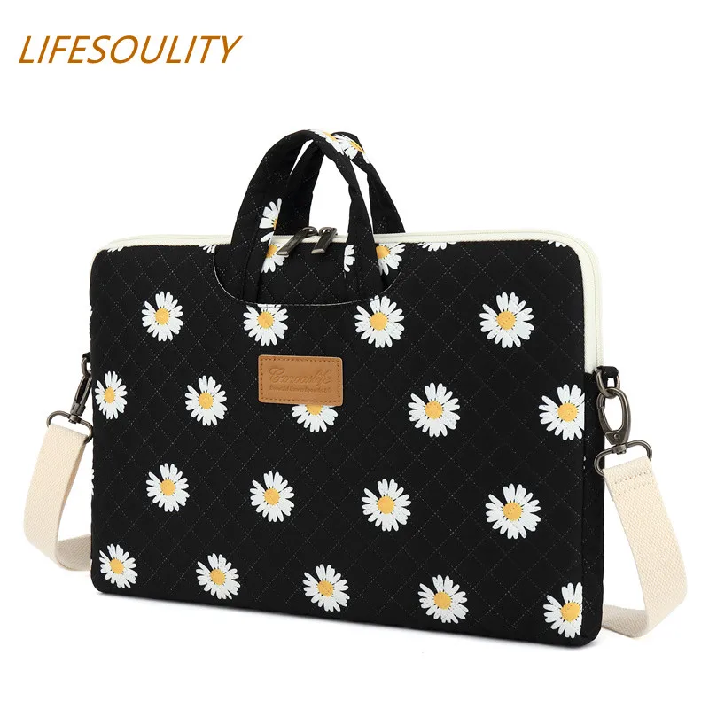 

Lifesoulity Black chrysanthemum Patten Waterproof Laptop One-shoulder Postman Bag Case for macbook pro 14"15" Laptop Bag 15.6"